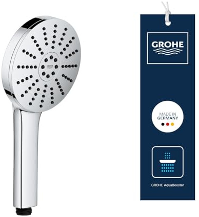 GROHE Vitalio Joy+ 120, wassersparender Duschkopf mit Boost-Funktion für mehr Strahlpower, 6l pro Min (Handbrause mit 3 Strahlarten inkl. AquaBooster, Universalanschluss), chrom, 1348630000