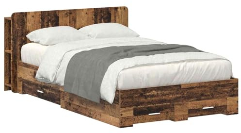 vidaXL Bettgestell mit Stauraum Altholz 120 x 190 cm Holzwerkstoff, Moderner Bettgestell, praktischer Stauraum, schickes Schlafzimmer-Upgrade, Holz, platzsparende Lösung