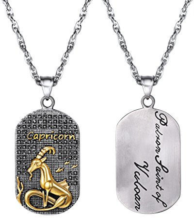 PROSTEEL Anhänger Halskette, Sternbilder Sternzeichen Steinbock Dog Tag Erkennungsmarke Anhänger mit Kette, Edelstahl Horoskop Astrologie Halsschmuck