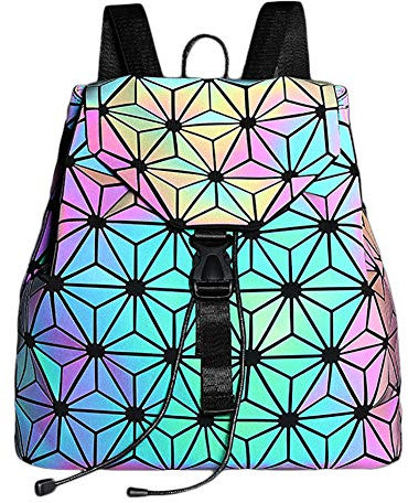 BESUURAN Geometrische Taschen Reflektierend Rucksack Damen Handtasche Holographic Holo Schultertasche Geldbörse Geometrischer Leuchtende Taschen Set Handytasche NO.6