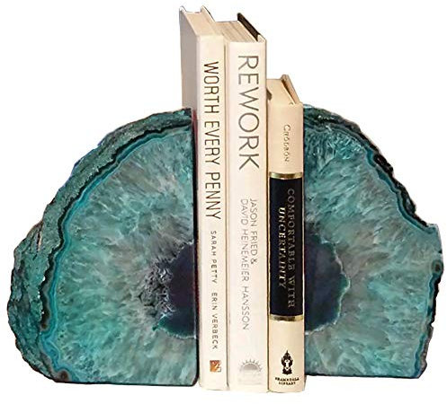AMOYSTONE Buchstütze, Achat, poliert, robust, mit Gummipuffer 2-3LBS Dyed Teal