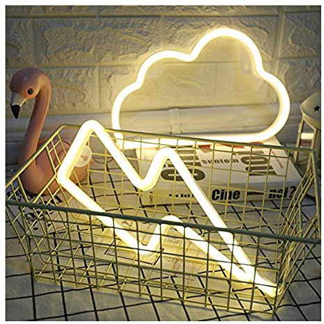 ENUOLI LED Neon Light Sign Combination - Cloud, Lightning, Mood Lighting - Warm White - Battery/USB Operated - Night Light - Christmas Light for Wedding, Home, Party Decor