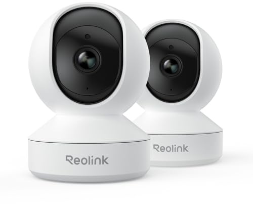 REOLINK Home Security Camera System, 4MP HD Plug-in Indoor WiFi 6 Pan Tilt Pet Camera, Baby Monitor, Night Vision, 2 Way Talk, Smart Human/Pet Detection, Local microSD Card Storage, E1(2 Pack)