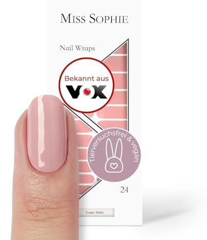 Original Miss Sophie Nagelfolien Sugar Babe I 24 ultra-dünne Nagellack-Streifen einfarbig in Nude I Für Finger- & Fußnägel I Hält auf Natur- sowie lackierten, Acryl-, Gel- & Shellac-Nägeln
