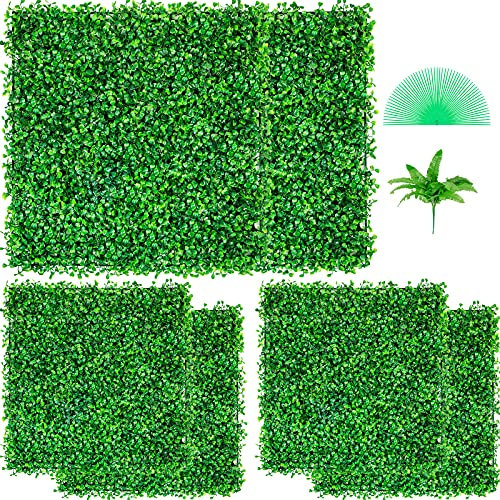 VEVOR 6 STÜCKE 20 x 20 künstliche Buchsbaumplatten, Buchsbaumhecke, Wandplatten, Kunstrasen-Hintergrundwand, grüne Graswand, 4,1 cm, Sichtschutz, Heckenschutz, UV-geschützt