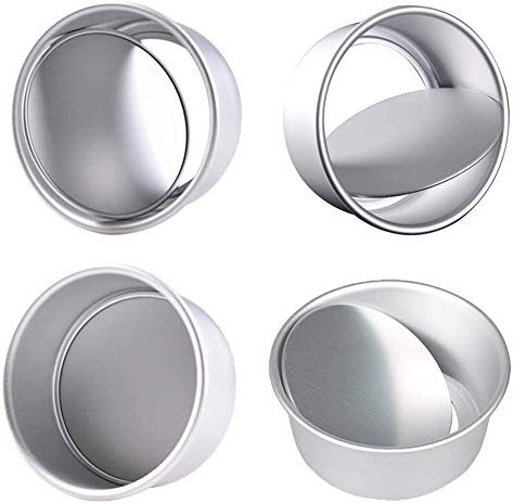 JAHEMU Redondo Aluminio Molde de Horno Antiadherente Set 4 Piezas, Base Desmontable Moldes para Pan, Conveniente Para Boda Cumpleaños Pastel, 4 Pulgada