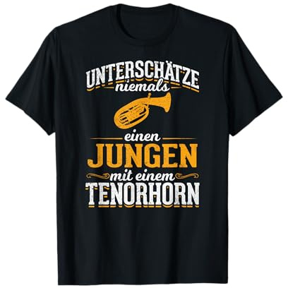 Unterschätze nie einen Jungen mit einem Tenorhorn Kinder T-Shirt