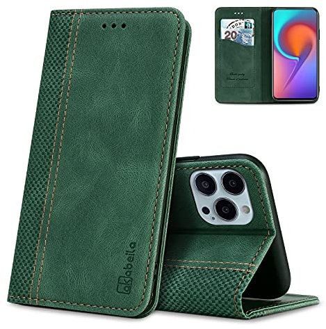 AKABEILA Case for iPhone 13 Pro Max, Premium PU Leather Flip Folio Wallet Book Case Phone Case Cover with Magnetic Closure Stand Card Slot Green