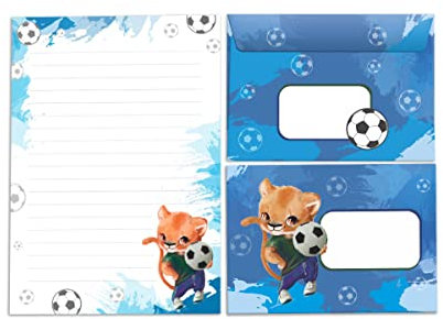Briefpapier-Set Briefblock mit Umschlag für Kinder Fussball Fußball Löwe (Block A5 mit 25 Blätter + 15 Umschläge)