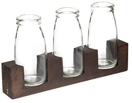 Joy Kitchen Glasvase mit Holzständer - 3er-Set | Tischdekoration | Vase Glas | Holzsockel | Blumenvase | Glasvase | Vase Glas transparent | Einmachglas