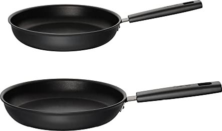 Fiskars Set de sartenes, Ø 24 cm y Ø 28 cm, Apto para todas las cocinas, Aluminio/plástico, Resistente a los arañazos, Revestimiento antiadherente, Set de 2, Hard Face, Negro, 1059191