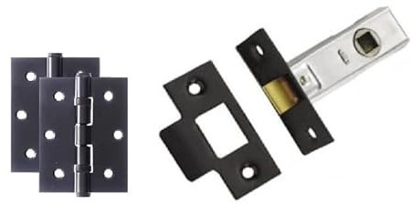Golden Grace Door Mortice Tubular Latch in Matt Black Finish, with Matching 75mm Ball Bearing Hinges - 64mm