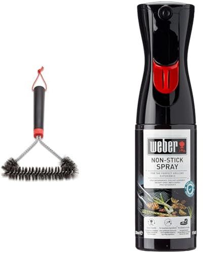 Weber Three-Sided Grill Brush Dreiseitige Grillb rste, 30 cm, Schwarz/Silber, 6277 & 17685 Antihaft Spray, Grillrost-Pflege, Non-Stick Spray, 200 ml, Schwarz, 25.0 x 6.0 x 9.0 cm