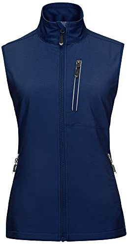 33,000ft Damen Leichte Laufweste Outdoor Softshell Weste Frau Ärmellose Jacke Winddichte Wasserdichte Atmungsaktive Vest Gilet für Laufen Golf Wandern Marineblau L