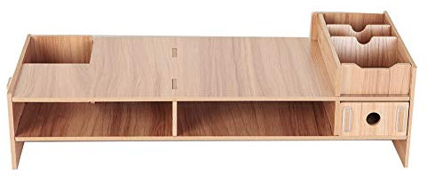 Changor Porta PC, Mobile TV in legno con supporto per monitor, cassetto, TV/PC, per organizer da scrivania con supporto per laptop