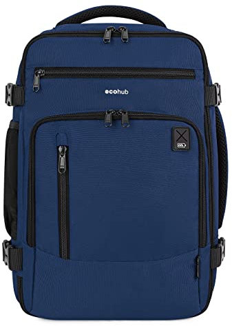 ECOHUB Ryanair Cabin Bag 40x20x25 Travel Hand Luggage Backpack Recycled PET Eco Friendly Under Seat Carry-ons Bag 20L, Patented, Blue