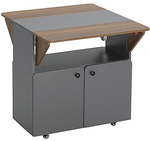 HOMCOM Esstisch Klappbarer Mobiler Küchentisch für 2-4 Personen, Klapptisch mit Rolle, Stauraum, Esszimmertisch für Kleine Räume, Esszimmer 70 x 83 x 75 cm, Hellgrau+Dunkelbraun