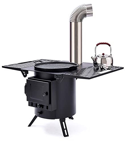 Estufa de camping,Estufa de Carpa Portátil,Estufa de leña grande Estufa de alta resistencia para Carpa con tubo de humo y 3 anillos de fuego Calentador Ardiente Eficiente-Sin gas o electricidad(