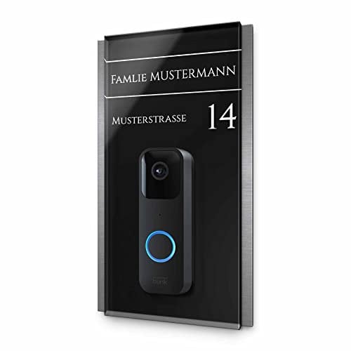 Modernes Klingelschild für Blink Video Türklingel - personalisiertes Türschild Namensschild aus Edelstahl und Acrylglas | kompatibel mit Blink Klingel - hochwertiges Funkklingel Zubehör