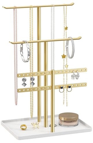 pickpiff Jewellery Stand, 32cm Tall Sturdy Metal, Jewellery Organiser for Necklace, Earring, Bracelet, Key, Chain, Aesthetic Room Decor, Display And Storage, Gift for Women