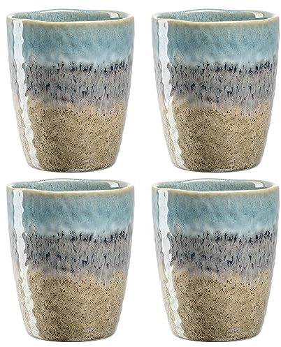 LEONARDO HOME Matera Becher Set 4-teilig - Tassen aus Keramik - Inhalt 300 ml - Handarbeit - Mikrowellengeeignet, spülmaschinenfest - 4er Set in blau/anthrazit/beige, 022818
