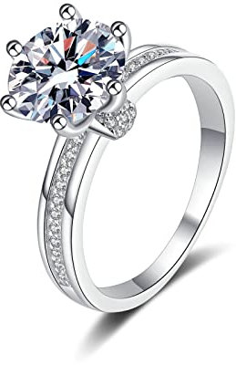 Ayoiow Freundschaftsring Damen, Sterling Silber Ring Vintage mit 3ct Moissanit Rund Halbe Ewigkeit Ring Größe 52 (16.6)