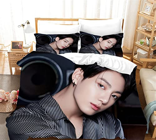 NECEHY BTS Bettwäsche BTS Bangtan Boys Bettbezug Set 100% Mikrofaser Weiche Mit Kissenbezügen Für Jungen Und Mädchen Kinder,ab-1865,Double:79x79/200 * 200cm