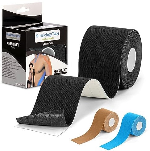 ACWOO Kinesiologie Tape Classic, Kinesio Tape Schwarz 5 cm x 5 m, Wasserfestes Kinesiologie Tapes, Kinesiotapes, Medizinisches Tape für Profi Physio Tape und Sporttape, Schwarz *1