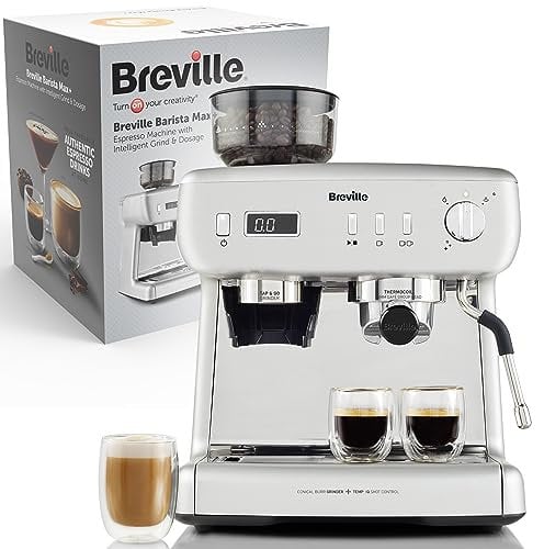 Breville Barista Max+ Espresso | Latte & Cappuccino Coffee Machine | Intelligent Grind & Dosage | Precision Extraction Timer | Integrated Milk Frother | 15 Bar Italian Pump | Silver [VCF153]