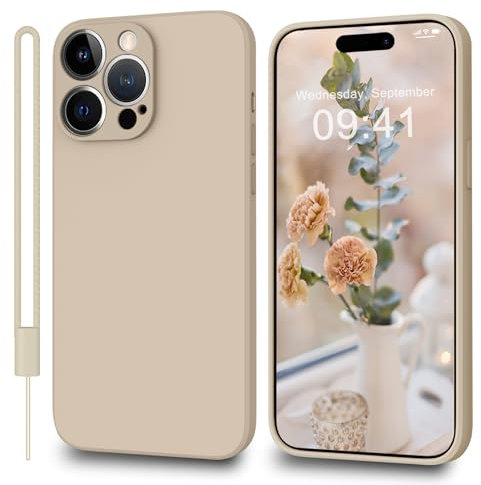 MSKJ iPhone 14 Pro Max Hülle Silikon(6.7 Zoll), (mit Lanyard) Ultra-dünne Ganzkörper-Handyhülle Case Kameraschutz Kompatibel mit iPhone 14 Pro Max (Beige)
