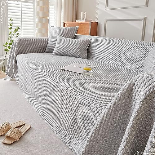 Daesar Couchbezug Eckcouch 4 Sitzer, Überwurf Sofa Katzenschutz Grau Sofabezug Universal 200x420CM Couch Überzug rutschfest