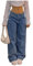 DSXH Pantalones Vaqueros Retro Relajados Azul Lavado Mamá Jeans de Cintura Baja Sueltos Femeninos (Blue,S)