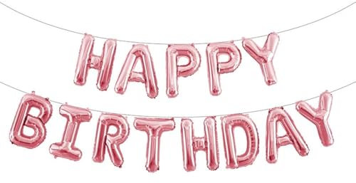 Ponmoo Folie Luftballons Happy Birthday Banner Kit - Roségold, Party Dekorationen Ballons, Geburtstagsparty Folienballons Gute zum Geburtstag für Erwachsene Kinder