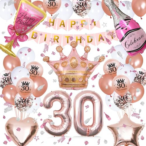 Waziwe 30 Geburtstag Frauen, Deko 30 Geburtstag Frau, 30. Geburtstagsballons in Verschiedenen Formen und Farben, Geburtstagsbanner und Tischdeko Machen Ihren Tag Unvergesslich