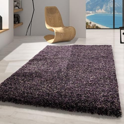 Carpetsale24 Hochflor Teppich 120x170 cm Lila – Shaggy, Meliertes Design, Flauschig & Pflegeleicht, Jute-Rücken – Perfekt für Schlafzimmer & Kinderzimmer