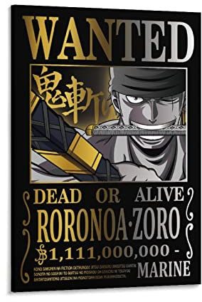 Anime One Piece Wanted Poster Zoro Poster Malerei Leinwand Wandkunst Wohnzimmer Poster Malerei 20 x 30 cm