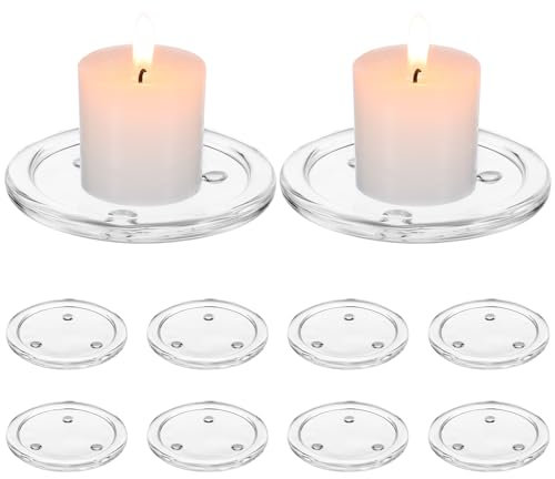 Alipis Glass Candle Holder, Round Transparent Pillar Candle Holder, Candle Plate for Christmas Wedding Reception Wedding Party Home Table Centerpiece Decoration, 10 PCS