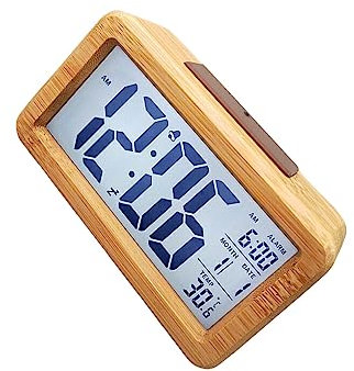 dijiusidy Holz Digitaluhr, rechteckig, lichtbetriebener LCD Bildschirm, Snooze, einfacher Stil, Uhren, Temperaturmesser, Hintergrundbeleuchtung, Typ 3