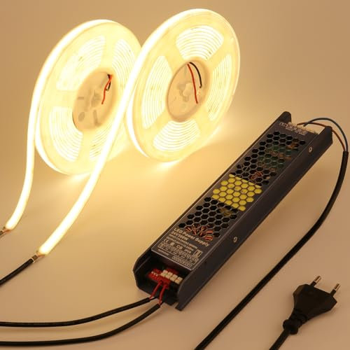 BENLUN 24V LED Strip Diffusion Outdoor 10M (5M x 2), 3000K Warmweiß LED Streifen Aussenbereich Wasserdicht, LED Band Hell 24000LM 240W Selbstklebend mit Netzgerät für Zimmer Dekoration
