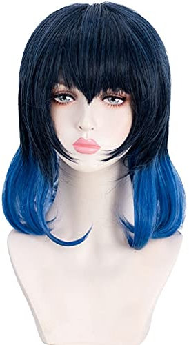 HBYLEEHsiu Hashibira Inosuke Wig Mask Cosplay Wig Ani: Black And Blue Gradient Color Wig Other Wig[Farbe:nach Plan]