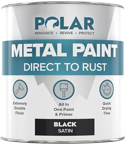 Polar Metal Paint - 500ml | Satin Black | Direct to Rust All-in-One Primer, Undercoat, and Topcoat in One | Rust-Resistant Black Paint for Metal, Steel, Aluminium & Galvanised Iron