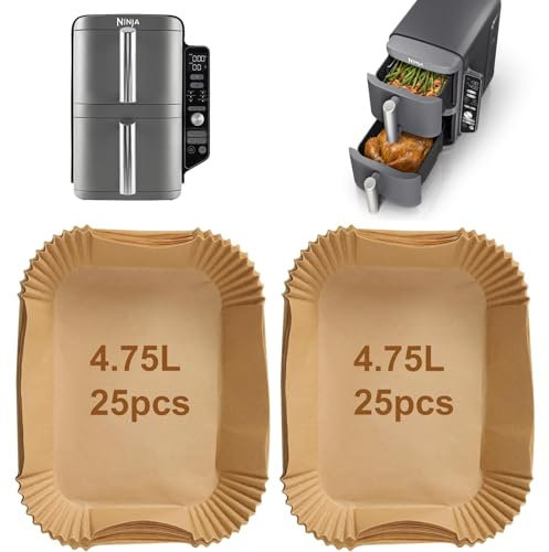 Air Fryer Liners for Ninja Double Stack SL400UK 9.5L, SL300UK 7.6L & Crispi FN101 3.8L – Non-Toxic, BPA-Free, Disposable Paper SL400UK Liners – 50 Pack, Mess-Free Cooking & Easy Cleanup