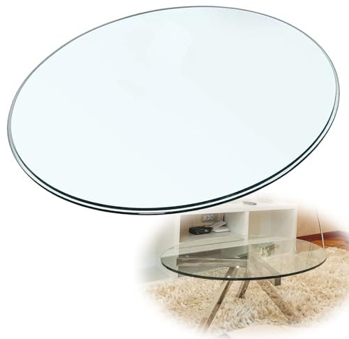 SAGIDAR Glasscheibe Tischplatte Rund Ø35cm-100cm, Runder Esstisch Tischplatte Aus Gehärtetem Glass, Dicke 7mm, Glatte Kanten, Glass Tischplatte Rund Klar Durchsichtig, Tisch Glasscheibe