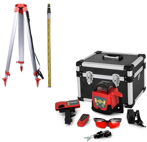 Automatic Level Set, High-precision Engineering 360° Laser Surveyor with Aluminum Tripod & 5M Tower Ruler, Complete Tools Set for Construction Site, Decoration, Furniture Installation