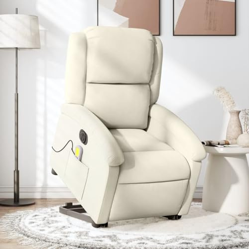 IKAYAA Massagesessel mit Aufstehhilfe Fernsehsessel Elektrisch Verstellbar Massagesessel mit Massage Samt-Creme-Elektrisches Neigungssystem