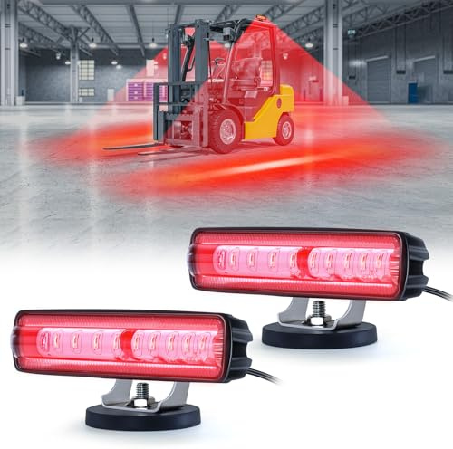 Dinfu 2pcs LED rote Gabelstaplerleuchte mit Magnetfuß | 9 led Rote Seitenlinie Markierungsleuchte Warnleuchte 30W DC 12-80V für Auto Gabelstapler