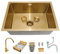 ATHOMASM Fregadero Cocina 1 Seno 60x40cm, Fregadero Cuadrado de Acero Inoxidable con Grifo, Dorado Fregadero Apto para instalación bajo encimera, Enrasado o Sobre encimera