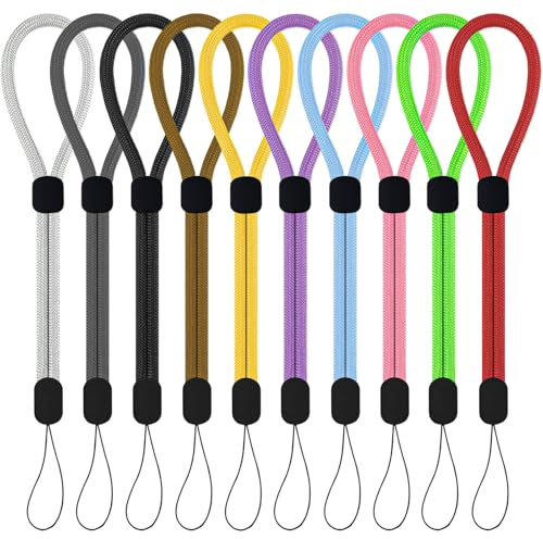 Lot de 10 dragonnes réglables en nylon pour clés, clés, appareils électroniques, téléphones portables, appareils photo, clés USB, portefeuilles, badges (coloré), Rouge, 5