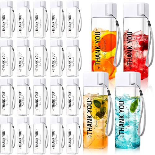 Maxdot 24 Pcs Thank You Water Bottles Bulk 17 oz Employee Appreciation Gifts Plastic Water Bottle Reusable Cup Inspirational Thank You Gifts for Teacher Nurse Staff Coworker Employees Team(White)