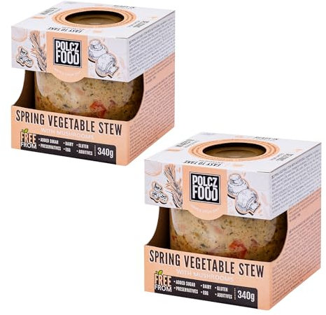 POLCZ FOOD Fertiggerichte im glas | Frühlingsragout mit Gemüse Und Champignons 2x340 g | Glutenfrei | Vegan | Ohne Konservierungsmittel | ohne Kochen | Ohne Plastik-Verpackung